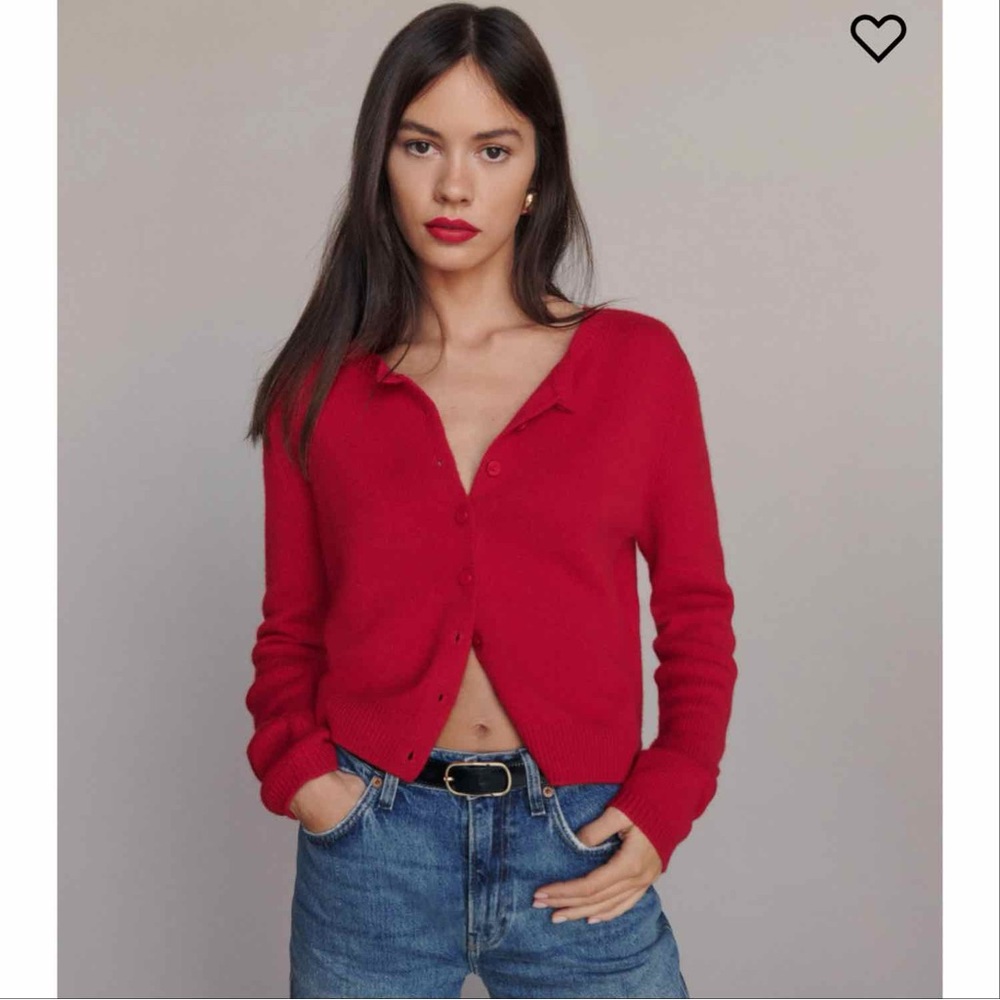 NWT Reformation Clara Cashmere Cardigan Sweater Cherry L